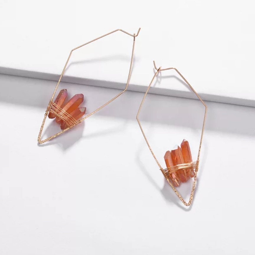 Gold Geometric Amber Crystal Hoop Earrings 23$